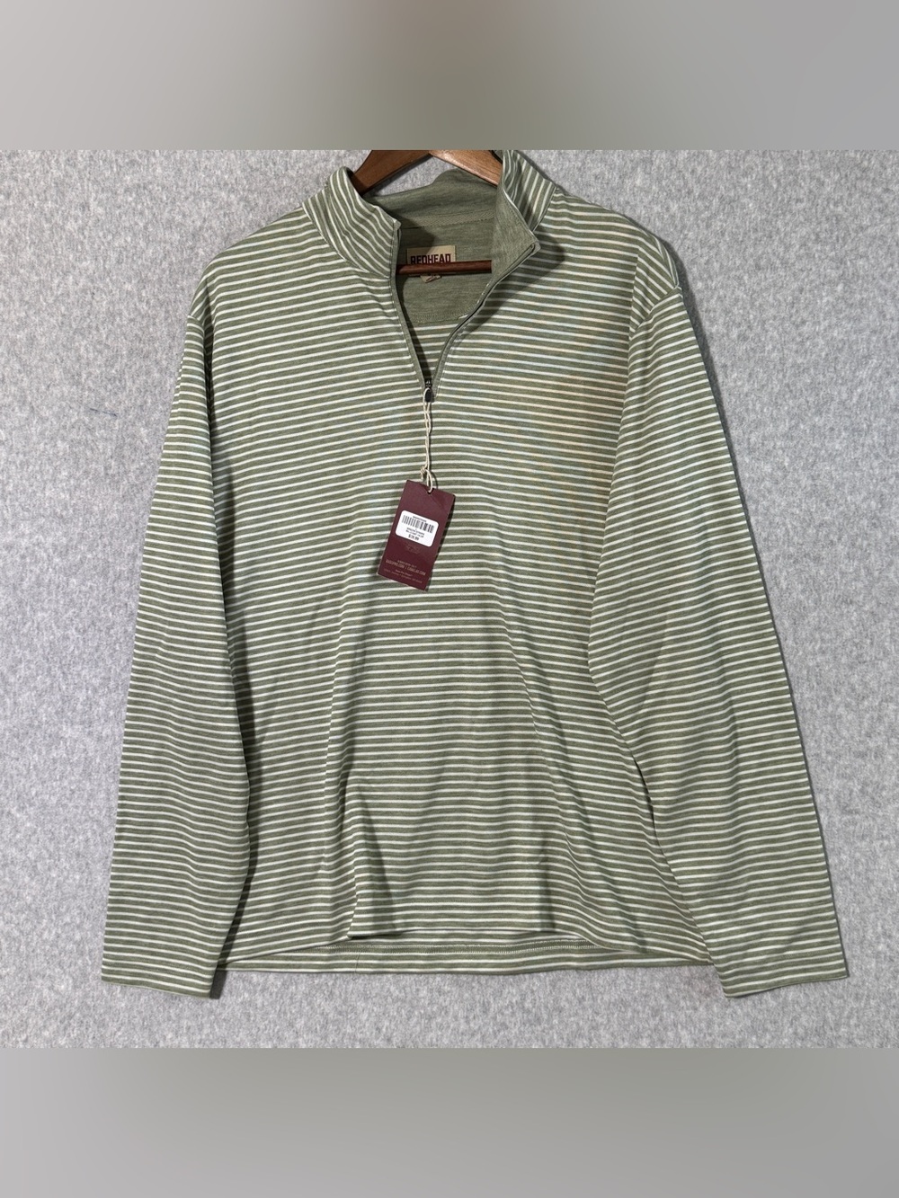 Bass Pro Shops Men's Olive and White Striped Quarter-Zip Pullover